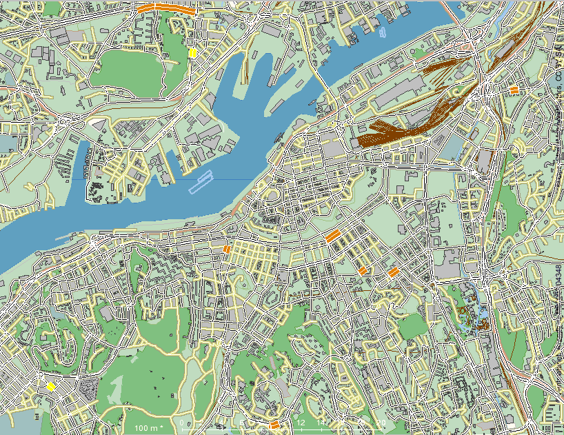 Figur 5 Beräknad årsmedelhalt av partiklar PM10 på utvalda gatu-/vägavsnitt i Göteborg.