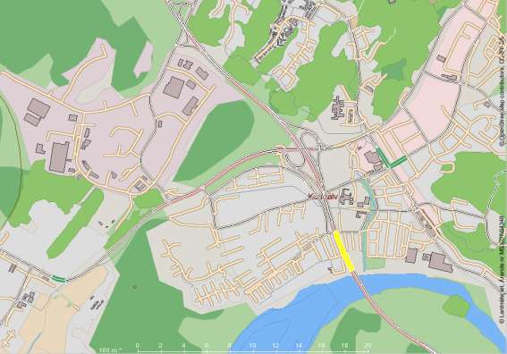 Figur 9 Beräknad årsmedelhalt av partiklar PM10 på utvalda gatu-/vägavsnitt i Kungälv.