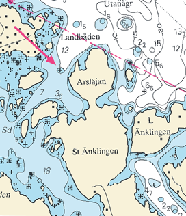 7 Nr121 * 3468 Sjökort/Chart: 611 Sverige. Ålands hav och Skärgårdshavet. N Stockholms skärgård. Björkö. Arsläjan. Undervattenssten.