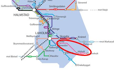 Objekt 3: Linje 228, Laholm Hishult L228 trafikerar sträckan Laholm-Hishult/Kornhult med ca fyra dubbelturer per vardag. Gällande tidtabell redovisas nedanför.