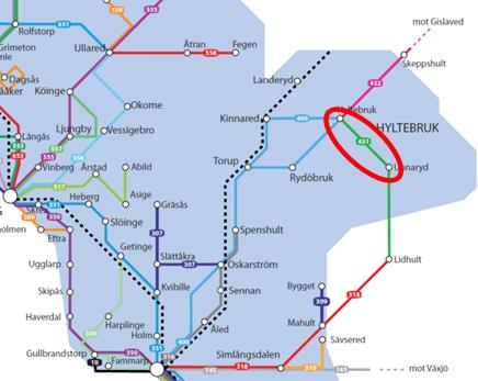 Objekt 15: Linje 431, Hyltebruk Unnaryd Hallandstrafiken har identifierat ett ökat behov av fler turer på sträckan Unnaryd-Hyltebruk.