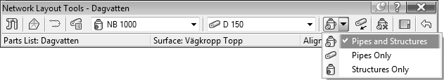 5. Välj Ribbons > Pipe Networks > Pipe Network Creation Tools och ställ in enligt nedan. Klicka OK. 6.