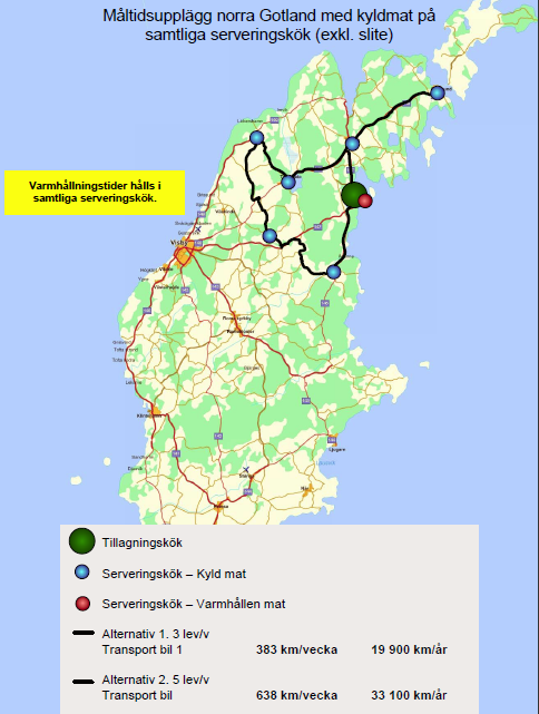 GOTLAND RAPPORT 2009-02-03 sid 19(37) Ett produktionskök i lite lagar maten, kyler ned och förpackar maten för kyltransport till samtliga serveringskök inom området.