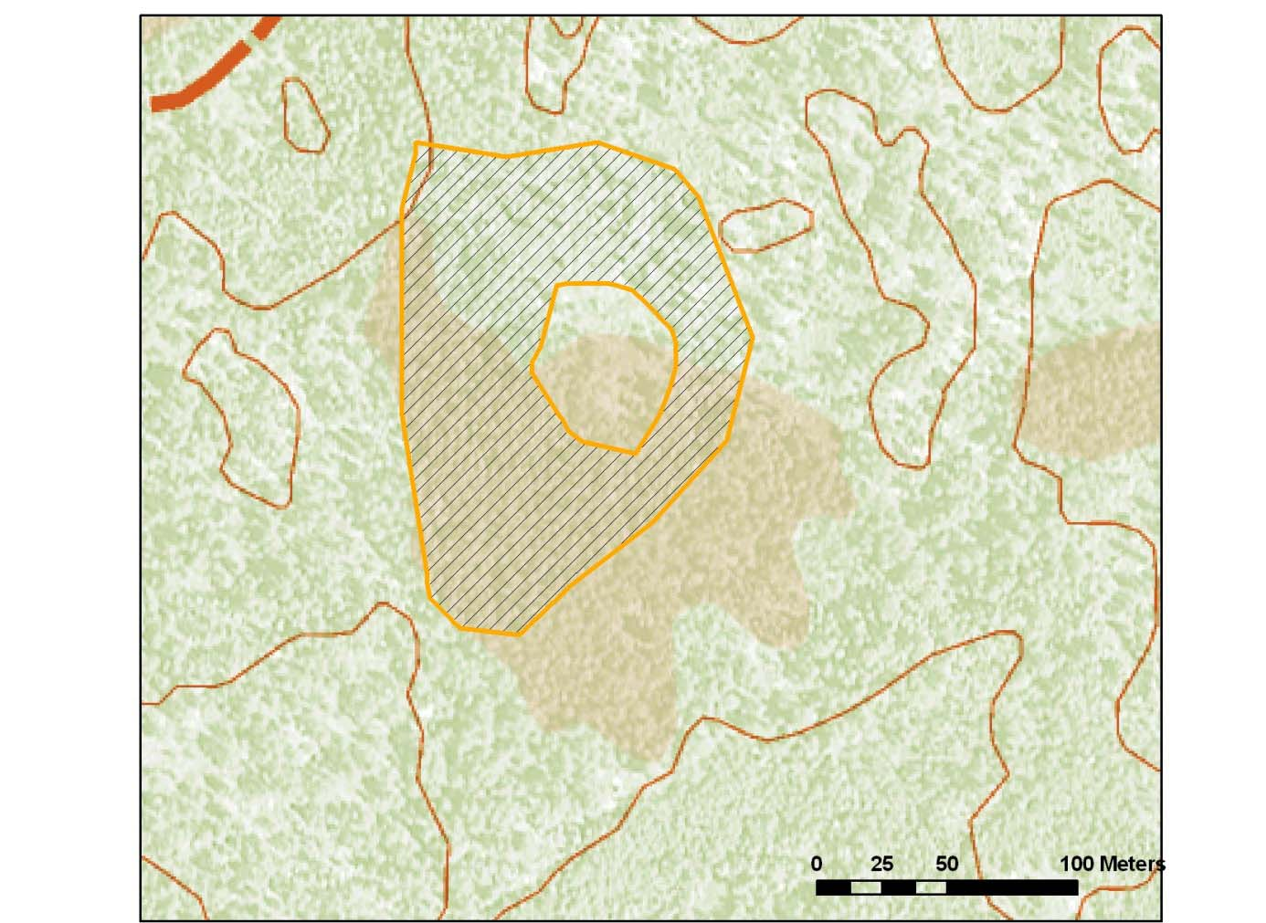 Sveriges geologiska undersökning 16(47) Figur 6. Det rastrerade området med orange avgränsning utgörs enligt jordartskartan (skala 1:50 000, modell A) av mossetorv.