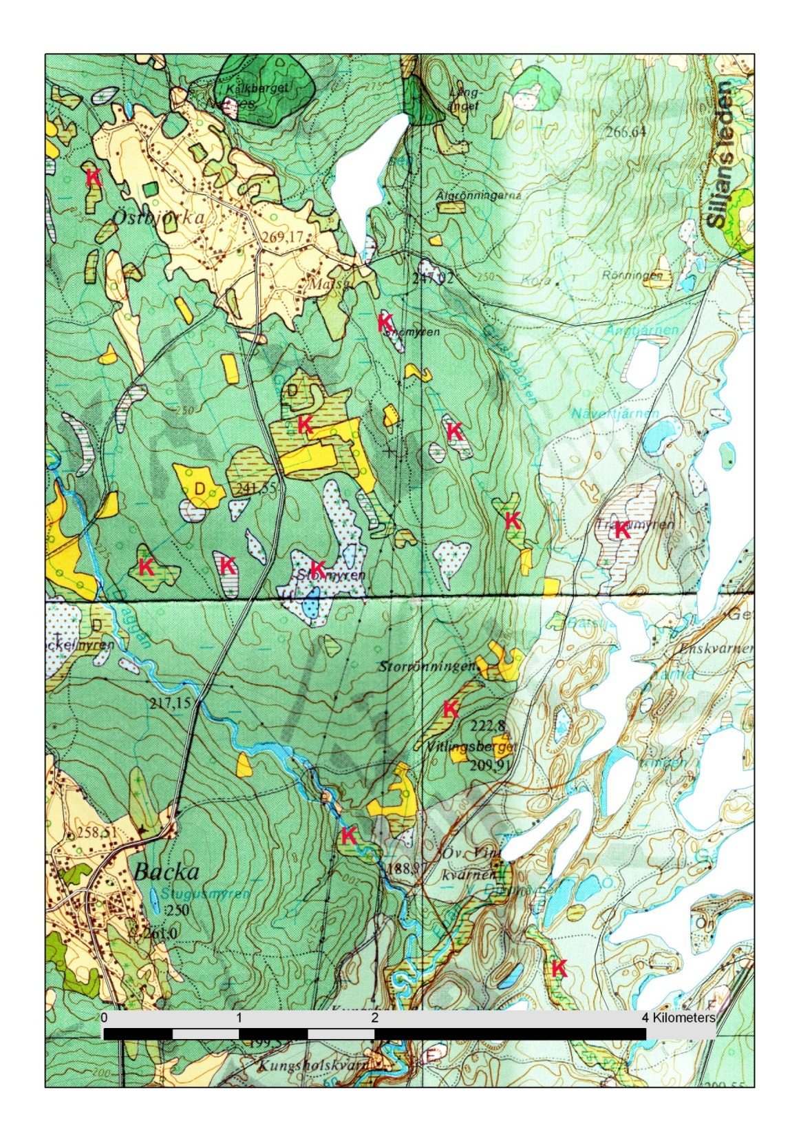Sveriges geologiska undersökning 30(47) Figur 16. Utsnitt av vegetationskartan över området kring Siljan i Dalarna (Andersson & von Sydow 1981).