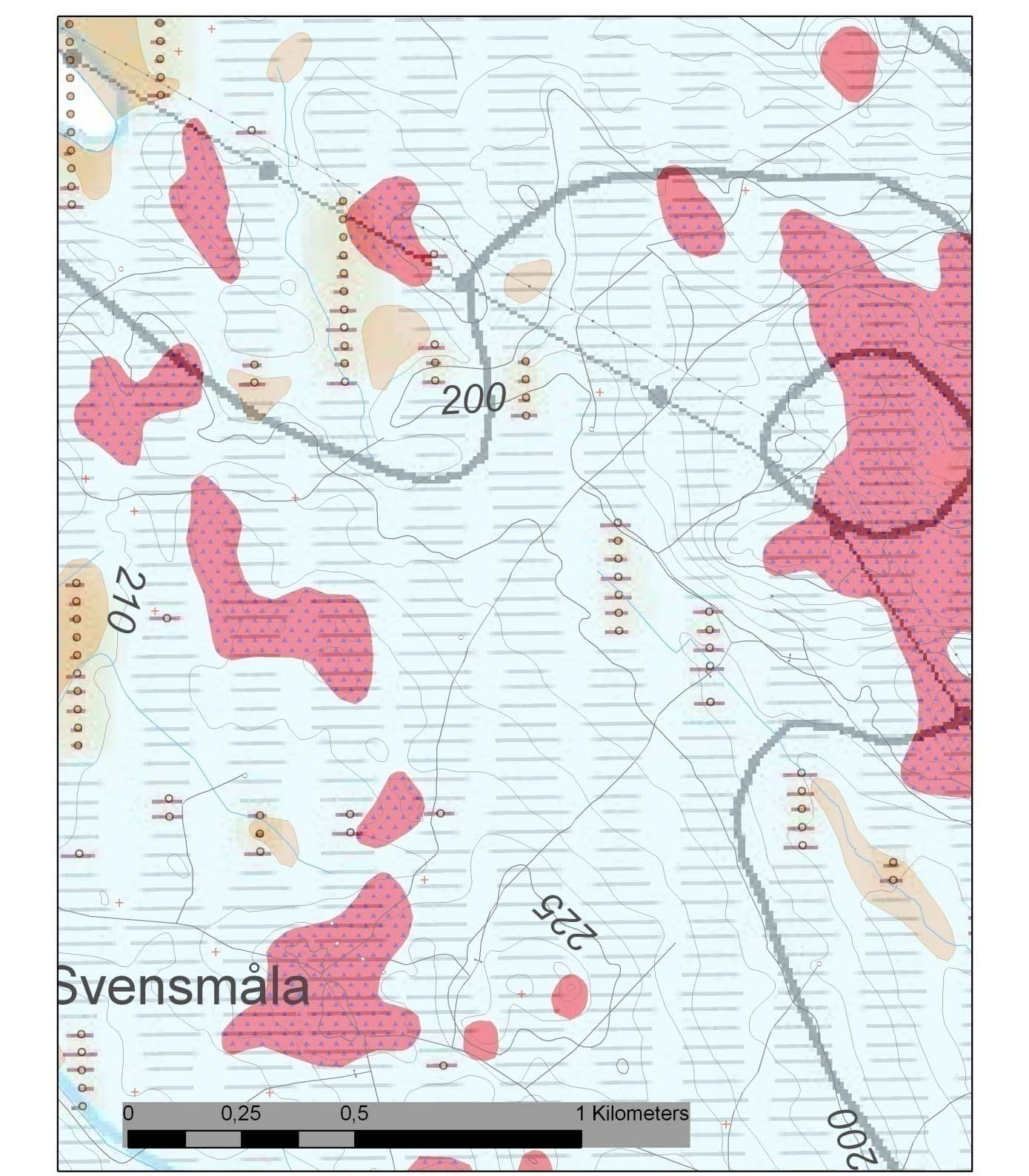 Sveriges geologiska undersökning 38(47) Figur 21. Torvprognoskarta och en översiktlig jordartskarta från ett område i Småland. Flyglinjerna har här en nord-sydlig sträckning.