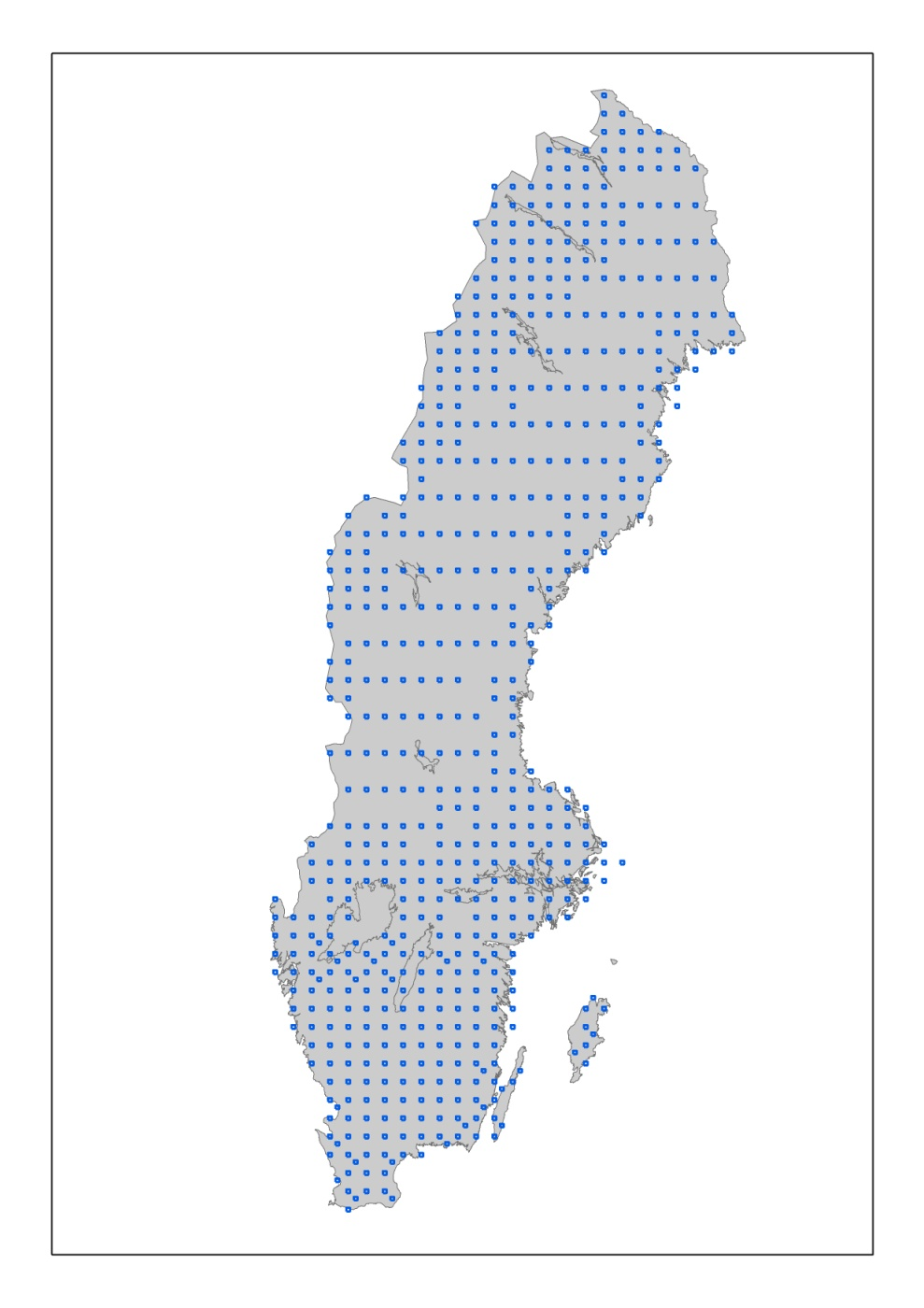 Sveriges geologiska undersökning 4(47) Figur 1. Inom NILS-programmet undersöks över 600 rutor. Inom NILS-programmet undersöks landskapets egenskaper på över 600 platser i Sverige (fig. 1).