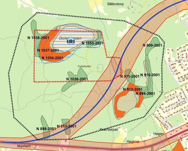 5.2.1 L1 Bolsmossen och skogsområden NV Rimbo Bolsmossen är belägen nordväst om Rimbo tätort. Mossen är omgiven av skog som hyser höga naturvärden.