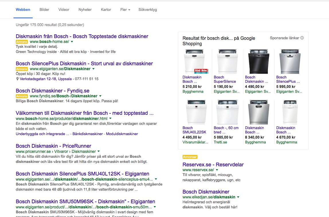 GOOGLE SHOPPING - Bildannonser i sökresultatet (endast e-handel). - Syns främst vid produktorienterade sökningar.