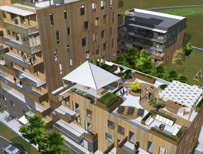 Takterrassen når du från trapphuset i det höga huset. Bilderna är gjorda i ett tidigt skede och detaljer kan ändras. KALASRUM, ÄRUM, YM, BAU, HOBBYRUM, N HÄRLI INNRÅRD OCH N FANTAISK TAKTRRASS!