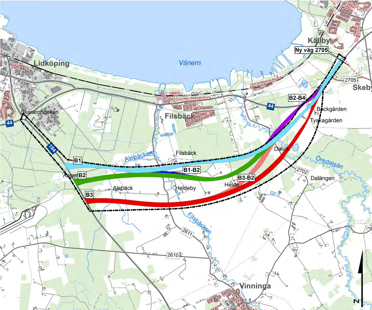 Figur 2.5.1:3 Vägkorridorer inom förstudie-/utredningsområde.