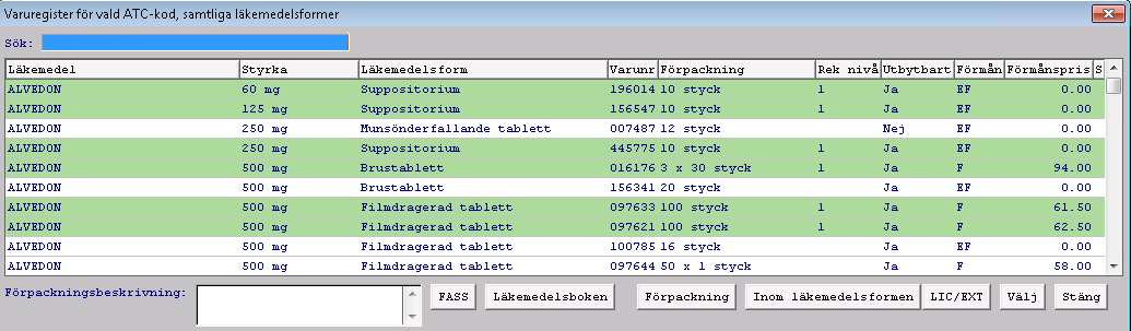 Valda läkemedel, Knappen Byte Används för att byta ett läkemedel till annat läkemedel med samma aktiva substans (generika, ATC7).