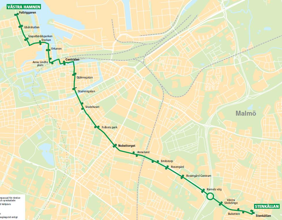 Trafiksatsningar Malmö linje 5 (V Hamnen Stenkällan) Malmö linje 5: genomgående 5-min