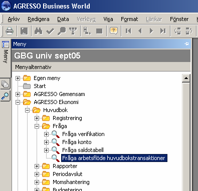 Sidan 18 av 22 FRÅGEFUNKTIONER Arbetsflödet visas dels i Fråga verifikation och dels i Fråga arbetsflöde huvudbokstransaktioner.