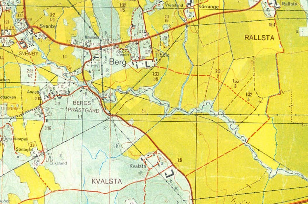 Figur 1. Kolbäcks kyrka markerat med en oval. Utdrag ur Gula kartan. Skala 1:20 0000.