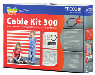 EBECO VÄRMEGOLV Cable Kit storlek/yta m 2 Längd (m) Innehåll: Kabel på trumma, praktisk trumhållare, termostat EB-Therm 355, spiralslang (för termostatens givare), fixeringstejp och limstavar.