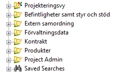 Mappar utan styrt arbetsflöde, bara lägen Mappen Extern samordning och mappen Produkter Lägen för Extern