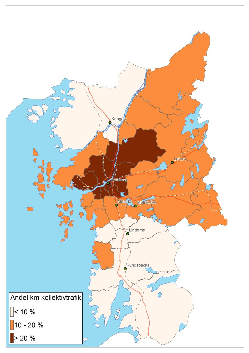 Andel daglig reslängd kollektivtrafik Andel