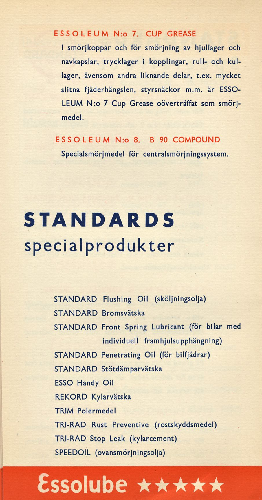 ESSOLEUM N:o 7. CUP GREASE I smörjkoppar och för smörjning av hjullager och navkapslar, trycklager i kopplingar, rull- och kullager, ävensom andra liknande delar, t.ex.