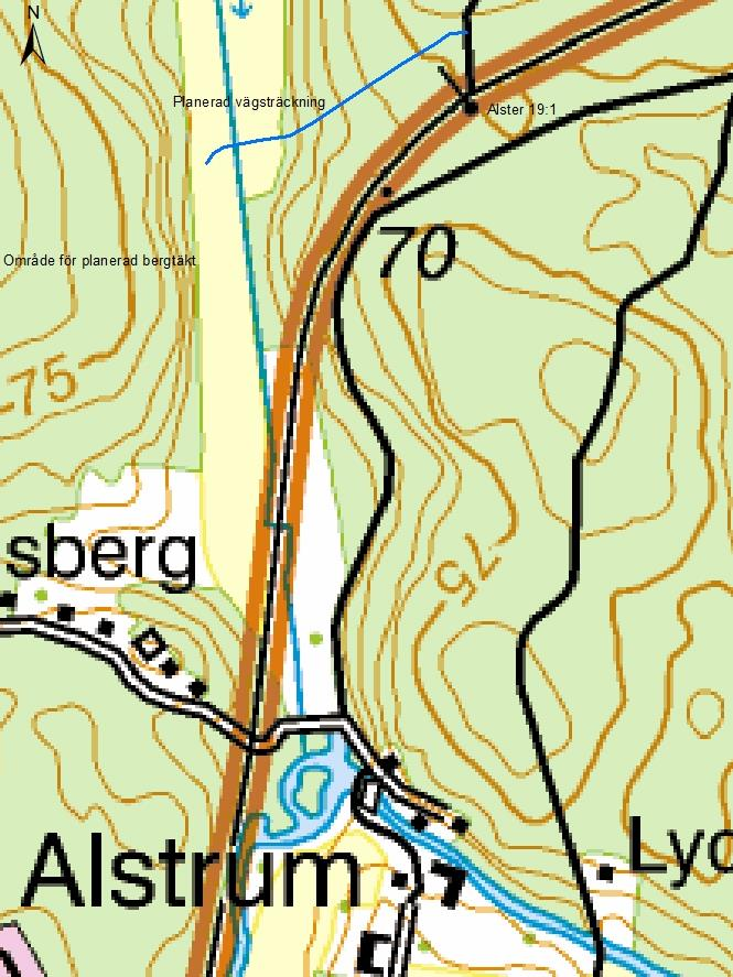 Figur 3. Karta över utredningsområdet med närliggande områden. Lantmäteriet. Ärende nr MS2005/01156.