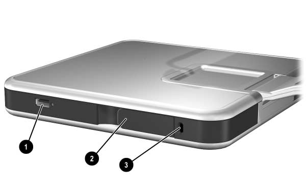 Identifiera komponenterna Vänster sida Komponent Beskrivning 1 Uttag för extern MultiBay Ansluter extra USB-enheter. 2 MultiBay-frigöringsspak Matar ut en MultiBay-enhet från platsen.