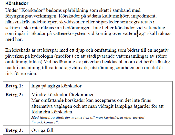 Bilaga 2 Exempel på tydligare instruktion för körskador Detta är ett exempel på hur en aspekt i uppföljningen, i detta fall körskada, kan få tydligare bedömningsgrunder i instruktionen.