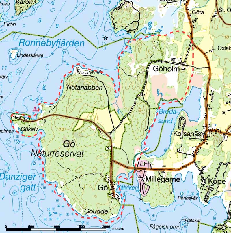 Undersökningsområdet Undersökningsområdet omfattar Gö naturreservat samt angränsande delar vid Göholms gård och upptar en areal om knappt 700 ha (Figur 1).