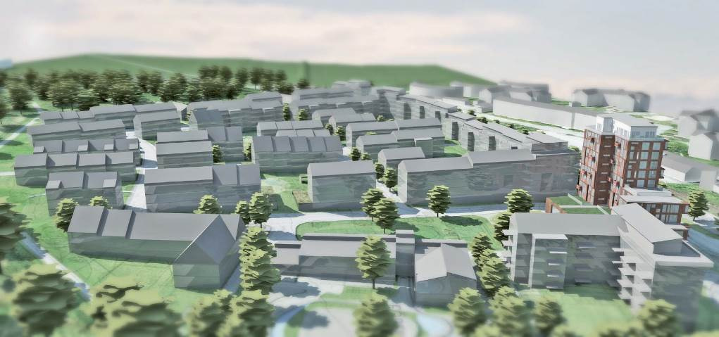 Vy från väster Vy från öster Kungsängsvägen utformas för kontrollerat körbeteende med trädplanteringar på ömse sidor och angöringsfickor mor bostadshusen.