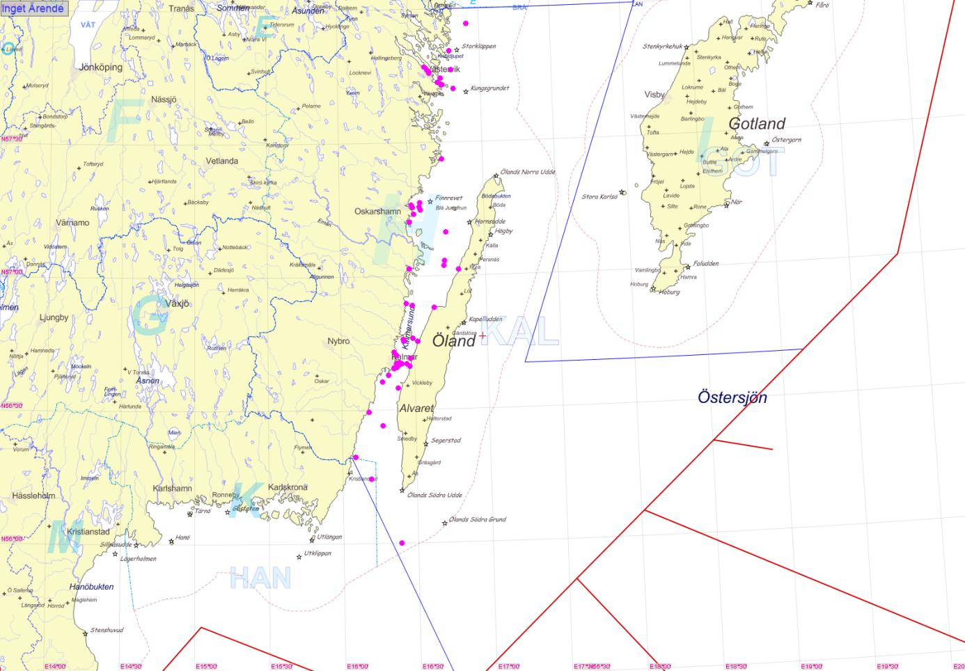Kalmarsunds SAR-område Karta 7: Kalmarsunds SAR-område med markerade