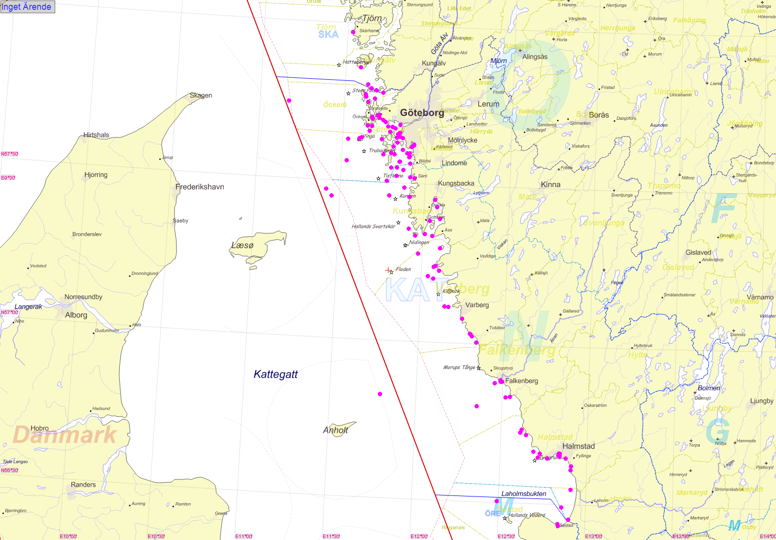 Kattegatts SAR-område Karta : Kattegatts SAR-område med markerade