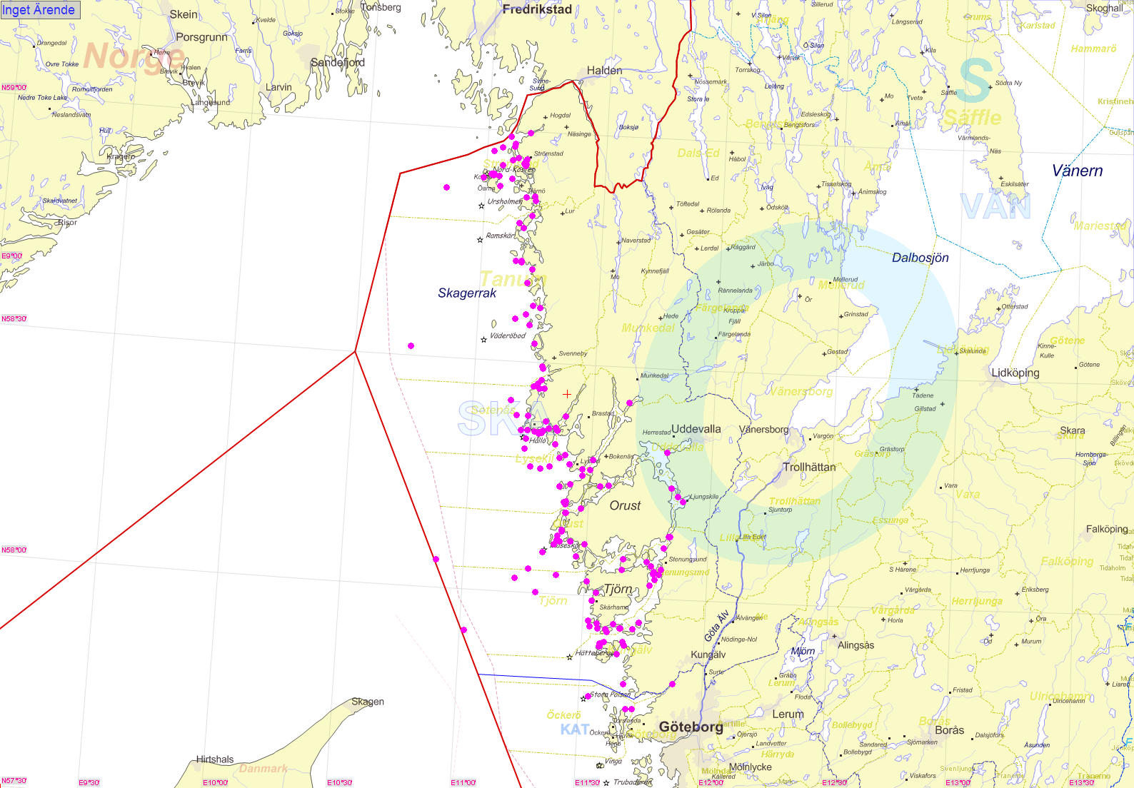 Skagerraks SAR-område Karta : Skagerraks SAR-område med markerade