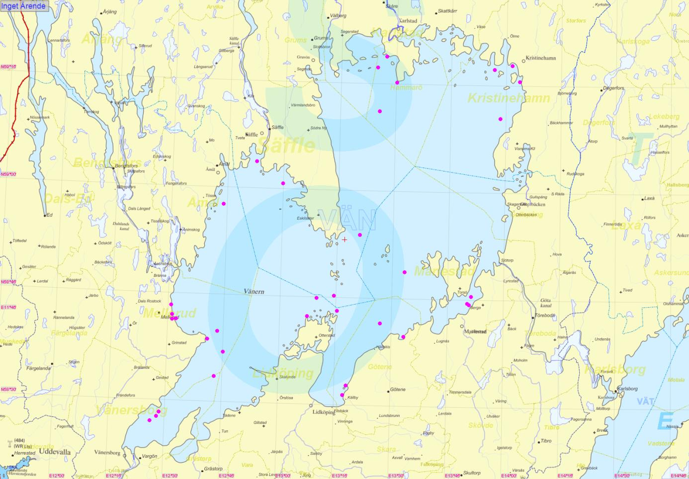 Vänerns SAR-område Karta : Vänerns SAR-område med markerade