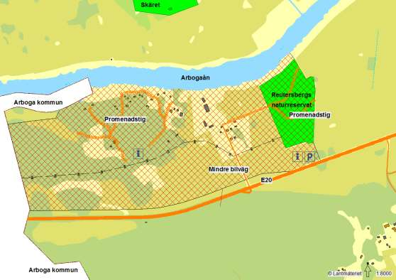 Reutersberg Friluftsliv: Promenader och utbildning. Storlek: Ca 100 ha Tillgänglighet: Tillgängligt via bilväg (E20) med bil och cykel, ingång via naturreservatet Hästhagen.