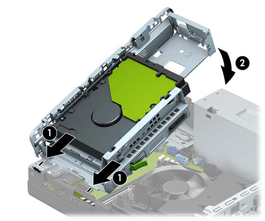11. Om du vill installera ett M.2 SSD-kort skjuter du in stiften på kortet i moderkortets kontakt medan du håller kortet i cirka 30 vinkel (1).