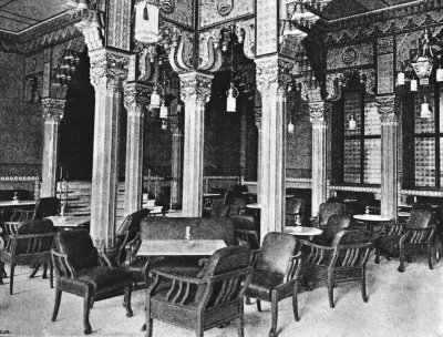 Damkonditorier och herrkaféer 149 Inredning efter orientaliska förebilder i det indiska pagodkaféet på Grand Hôtel, 1899. Kaféet var ett utpräglat manligt rum varifrån kvinnorna var utestängda.