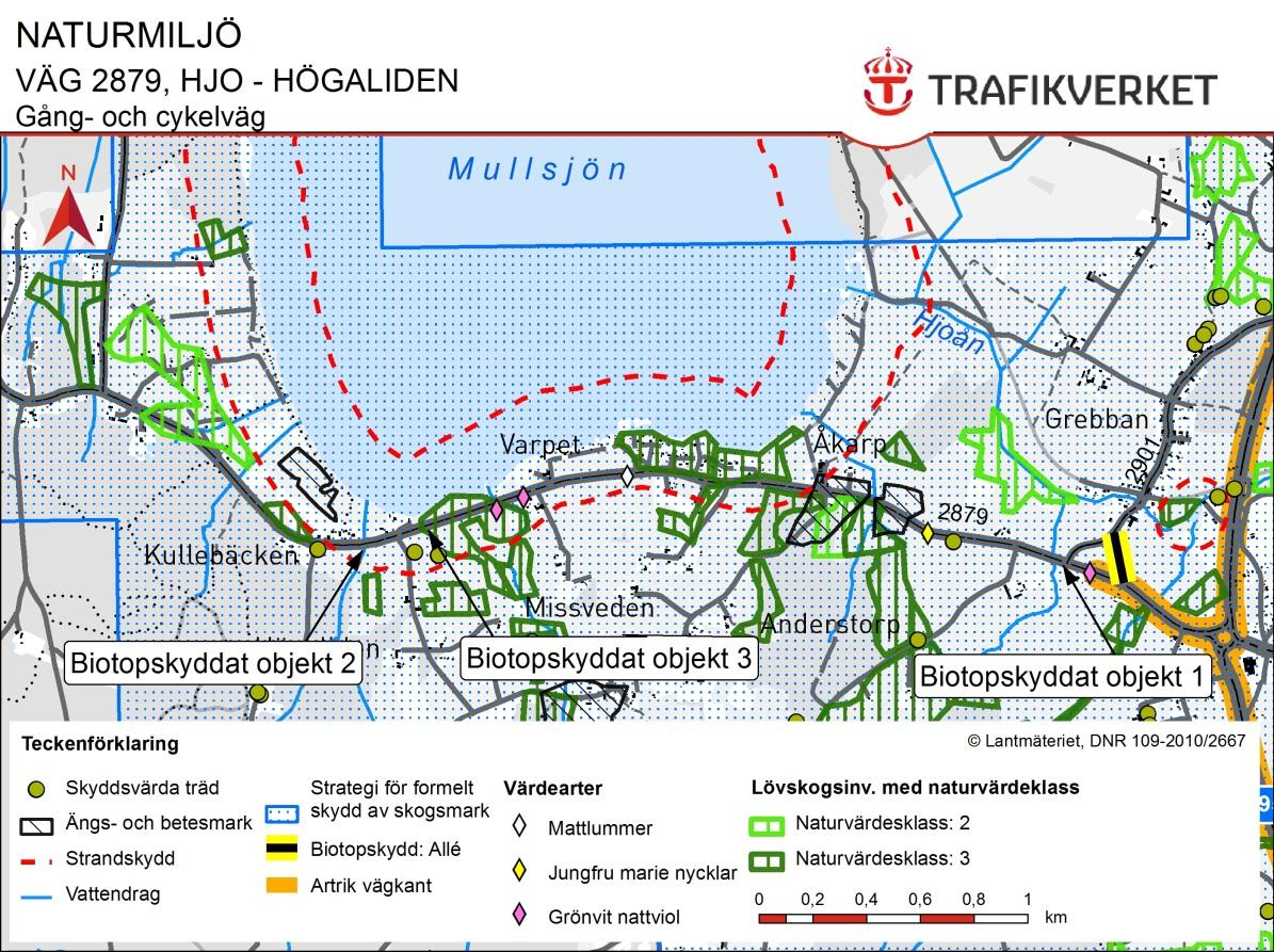 Naturmiljö Naturmiljön runt den föreslagna sträckningen består huvudsakligen av jordbruksmark eller skogsmark. Utpekade naturvärden finns redovisade på karta 3.
