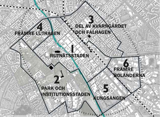 Karta som visar olika områden indelade efter bebyggelsekaraktär och sammhanhang i staden UTGÅ FRÅN OMRÅDETS KARAKTÄR Delar av staden står inför en snabb utveckling och förtätning.