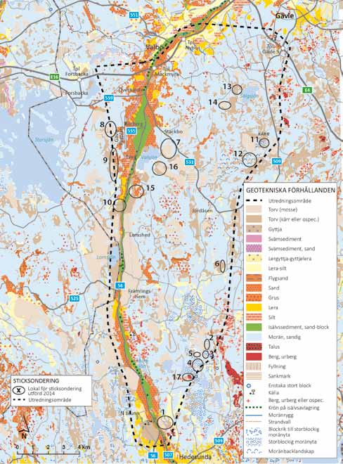 Figur 4.19. Geologiska markförhållanden inom utredningsområdet.