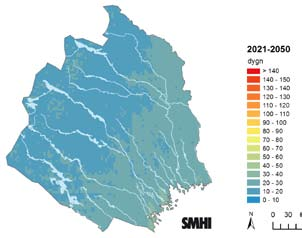 klimatförändringar i norrbottens län Växtsäsongens längd Differens 2021-2050 vs. 1961-1990 (Δ C) differens 2069-2098 vs.