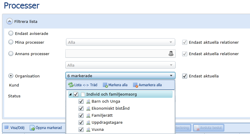 5(15) Vid val att visa Annans processer är det också möjligt att filtrera utifrån relationstyp samt att enbart