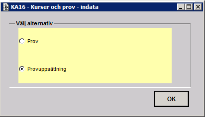 2. Inläggning av provuppsättning I detta formulär kan du lägga in provuppsättning för nya eller gamla prov, ändra, eller ta bort redan inlagda provuppsättningsterminer och du kan ta bort alla prov