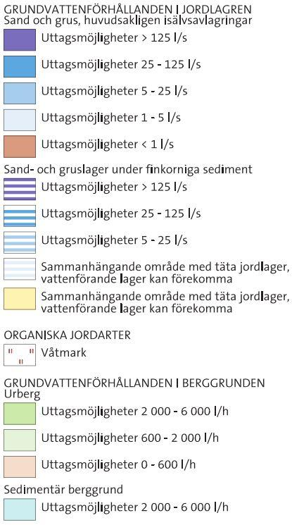Järbo vattentäkt Åshammar vattentäkt Rökebo vattentäkt Kungsgården vattentäkt Jäderfors vattentäkt Årsunda vattentäkt 10 km Figur 11. Grundvattenkarta över Sandviken med omnejd.