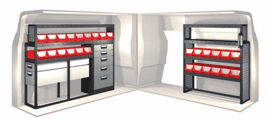 Placering i hyllstege Tack vare unika rullagerskenor och starka fästkonsoler kan de extra långa lådorna placeras direkt i systemets hyllstegar.