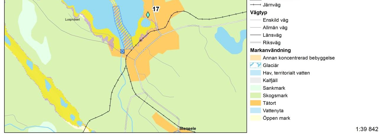 Figur 36. Identifierade riskområden för tekniska försörjningssystem kopplat till översvämning i Storuman.