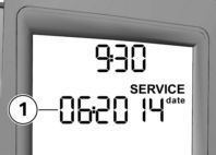 3 24 Visningar z Serviceindikering Om den återstående tiden till nästa service är kortare än en månad, visas servicedatumet 1 en kort stund efter Pre Ride Check. Månad och år indikeras två- resp.