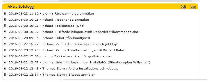 13. Aktivitetslogg Längst ner i ärendet finns en aktivitetslogg.