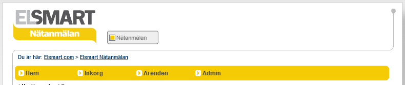 5.1. Övre meny Hem: Inkorg: Ärenden: Admin: Returknapp för att komma tillbaka till den sida du angett som standard/startsida. Inkorg har en undermeny, Mina.