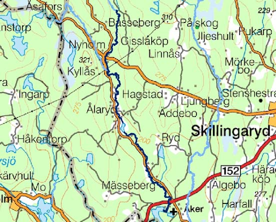 Västerån nedre Storåns ARO Vattendragssträckan Västerån (nedre) rinner från Ugglekullsåns inlopp i Lomsjöån och ner till Långasjön i Vaggeryds kommun.