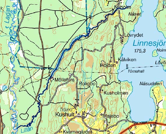 Lillån (Linnesjön) Lagan övre ARO Vattendragssträckan Lillån (Linnesjön) ligger i Vaggeryds kommun och mynnar i Lagan i höjd med Klevshult.