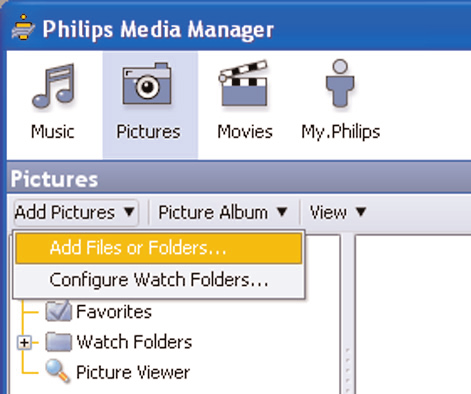 Lägga till filer i Philips Media Manager (PMM) & Välj PMM i din Windows Startmeny eller dubbelklicka på